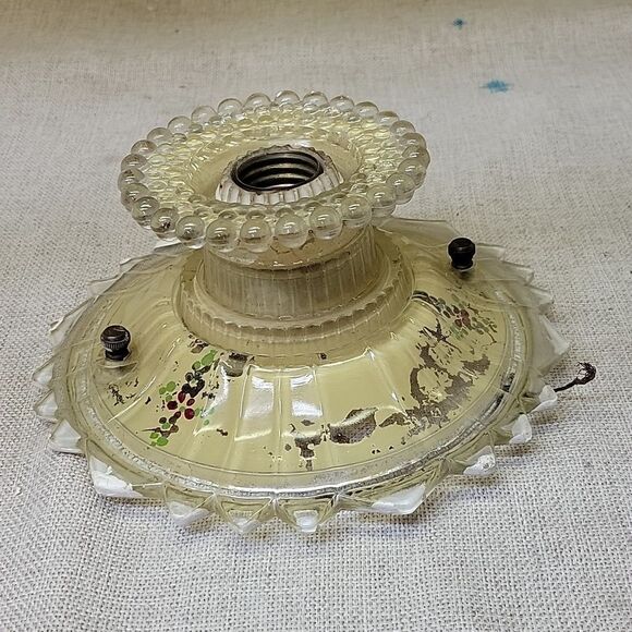 VINTAGE ART DECO STARBURST clear painted GLASS CEILING LIGHT SHADE flush socket - Picture 1 of 6